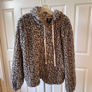 Bobeau – Leopard Print Faux Shearling Zip, Women’s Medium